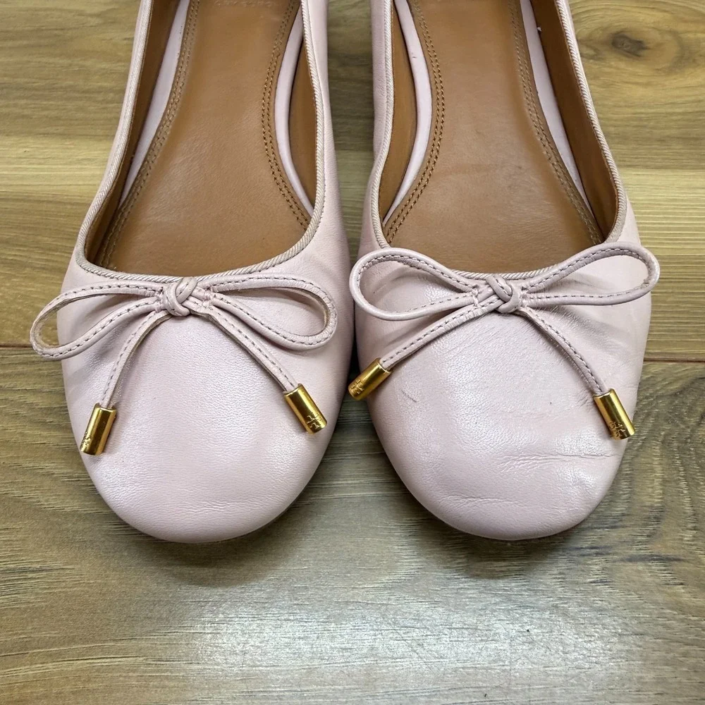 Tory Burch Bow Low Heeled Pumps 8 M Light Pink Soft Leather Chic Office Casual